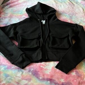 Black Cropped Hoodie Sweatshirt